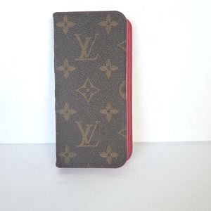 LOUIS VUITTON LV Iphone 8 phone card case Brown Pink Bifold Folio Bifold Cover